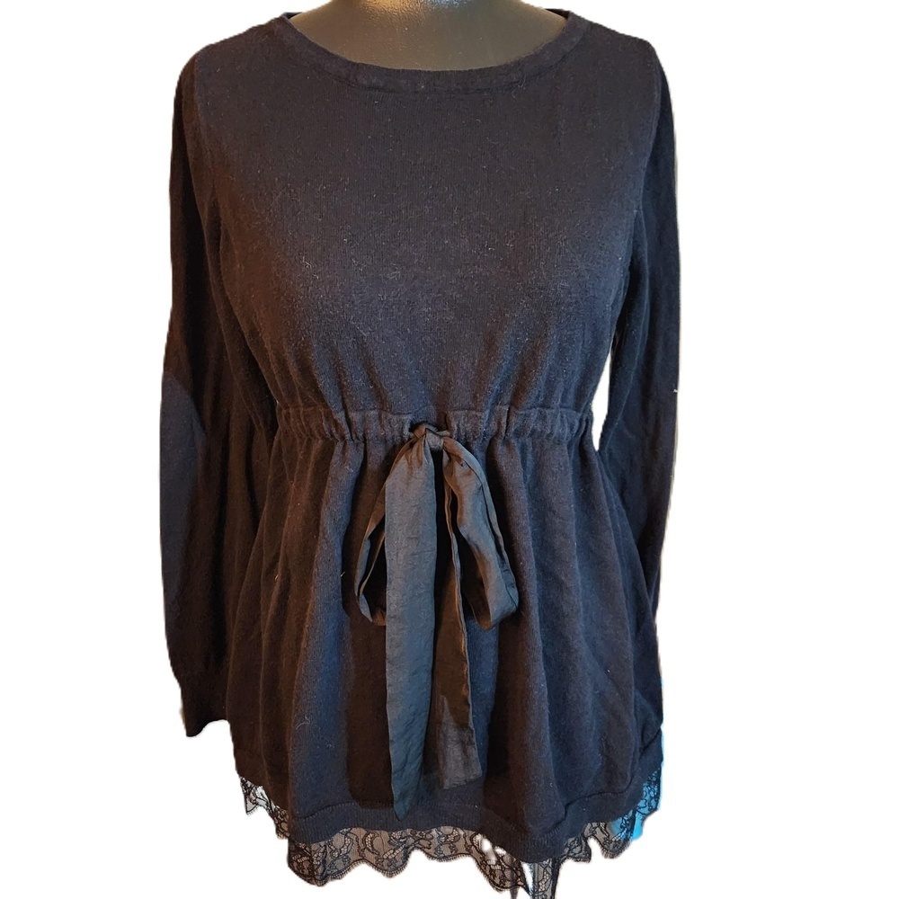 Motherhood Maternity Black Lace Hem Tie Front Shirt Medium